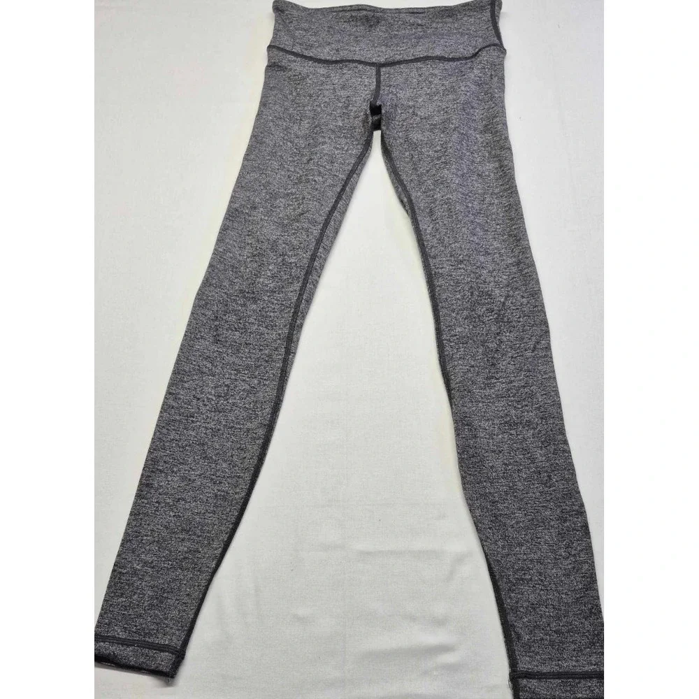 Lululemon Women black Heather Skinny Leg Pull-On Ankle Leggings Sz 4 yoga pants‎